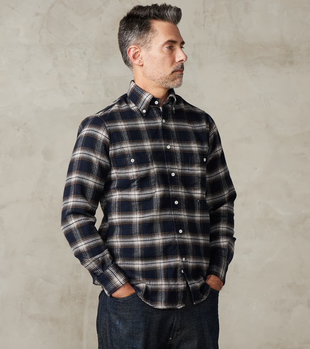 Gitman Vintage x Division Road Japanese Heavy Pique Check Flannel Camper - Brown