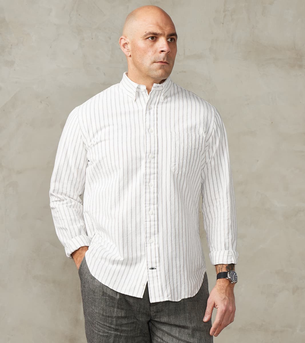 Gitman Vintage x DR Japanese Amekaji Stripe Oxford - White