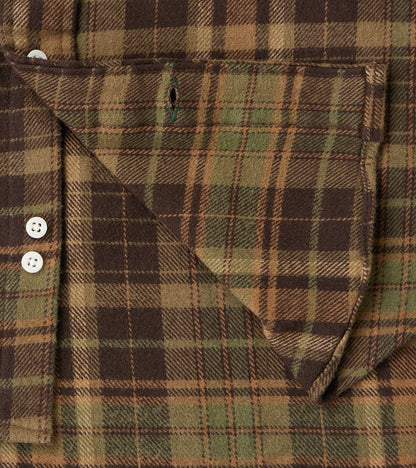 Brushed Winter Madras Check Flannel - Olive & Brown