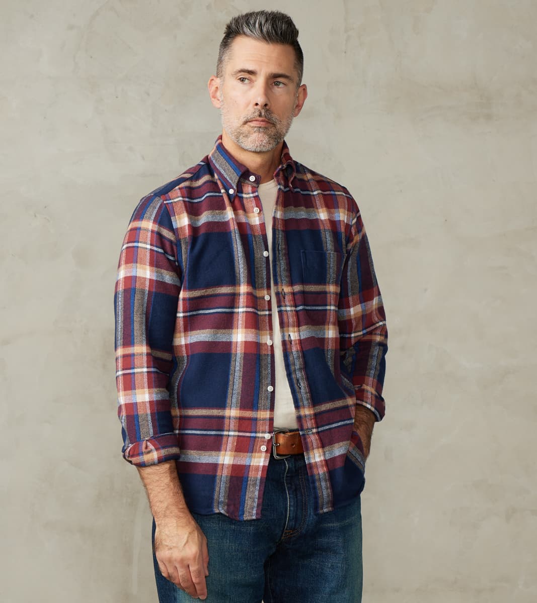 Gitman Vintage Brushed Winter Madras Check Flannel - Navy & Brick
