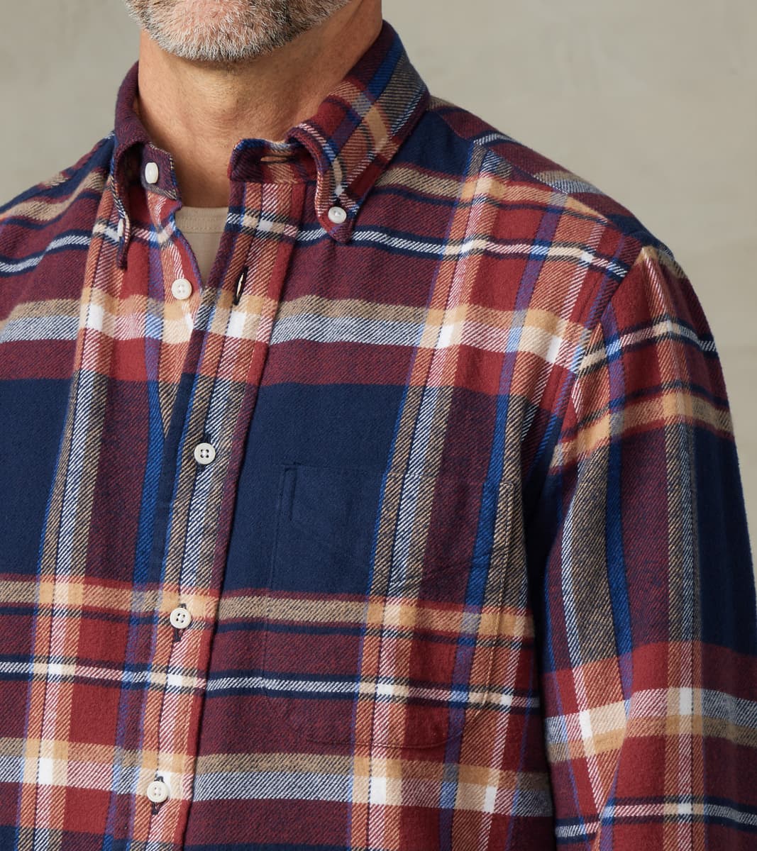 Brushed Winter Madras Check Flannel - Navy & Brick