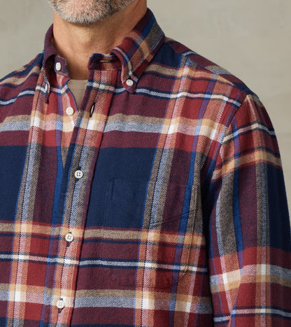 Brushed Winter Madras Check Flannel - Navy & Brick