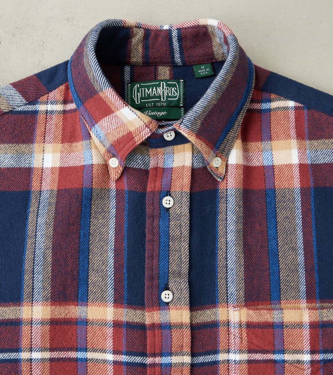 Brushed Winter Madras Check Flannel - Navy & Brick