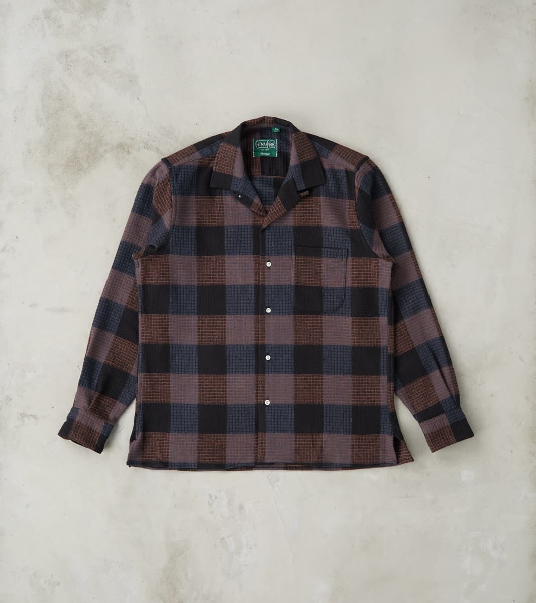 Gitman Vintage Japanese Brushed Waffle Dobby Check LS Camp - Black