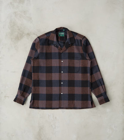Gitman Vintage Japanese Brushed Waffle Dobby Check LS Camp - Black