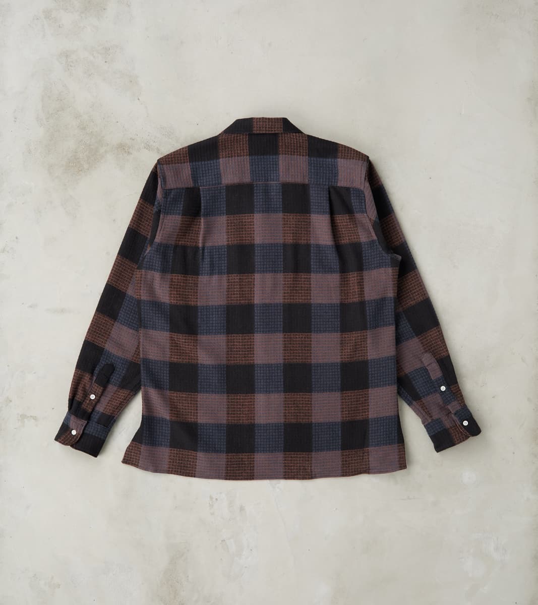 Japanese Brushed Waffle Dobby Check LS Camp - Black