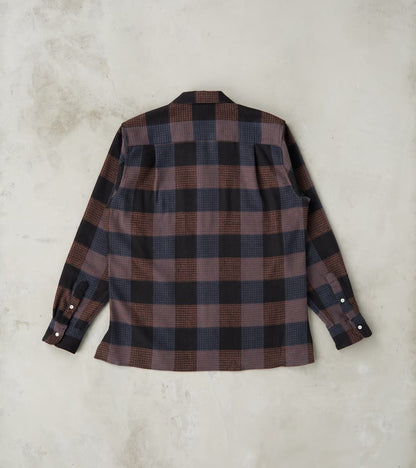 Japanese Brushed Waffle Dobby Check LS Camp - Black