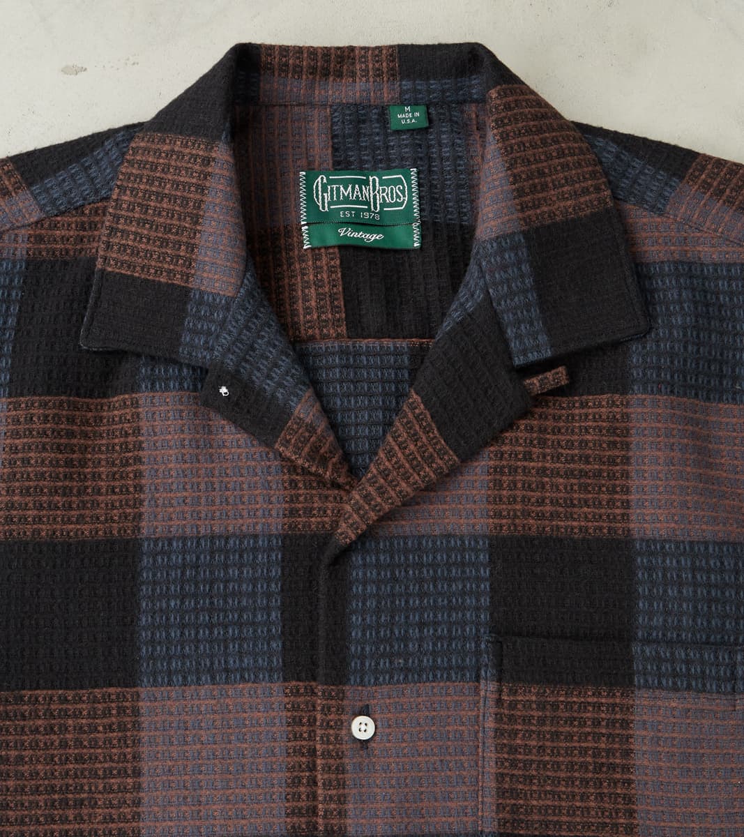Japanese Brushed Waffle Dobby Check LS Camp - Black