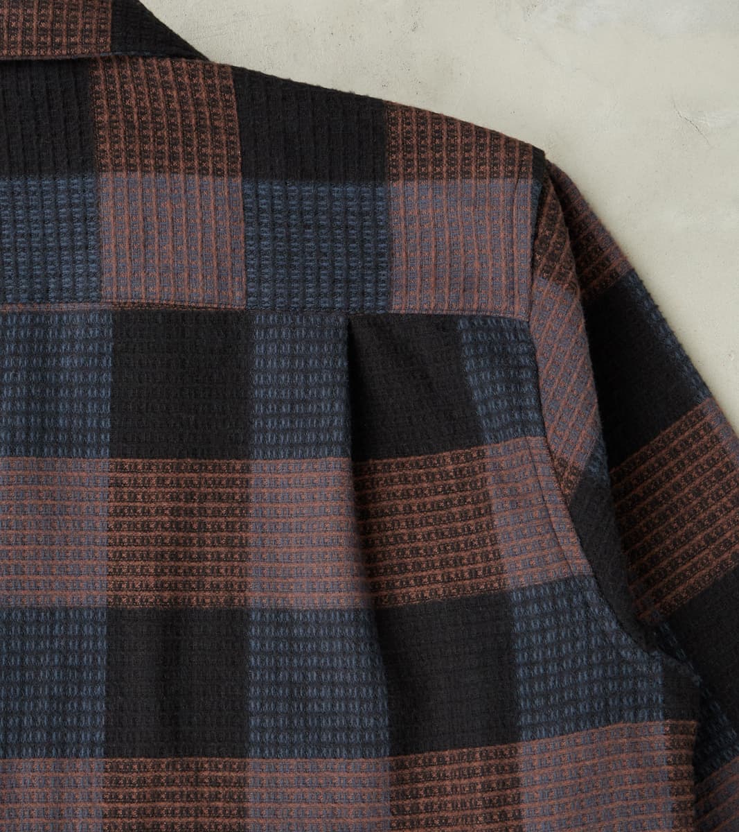 Japanese Brushed Waffle Dobby Check LS Camp - Black