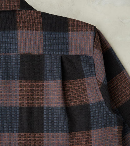 Japanese Brushed Waffle Dobby Check LS Camp - Black
