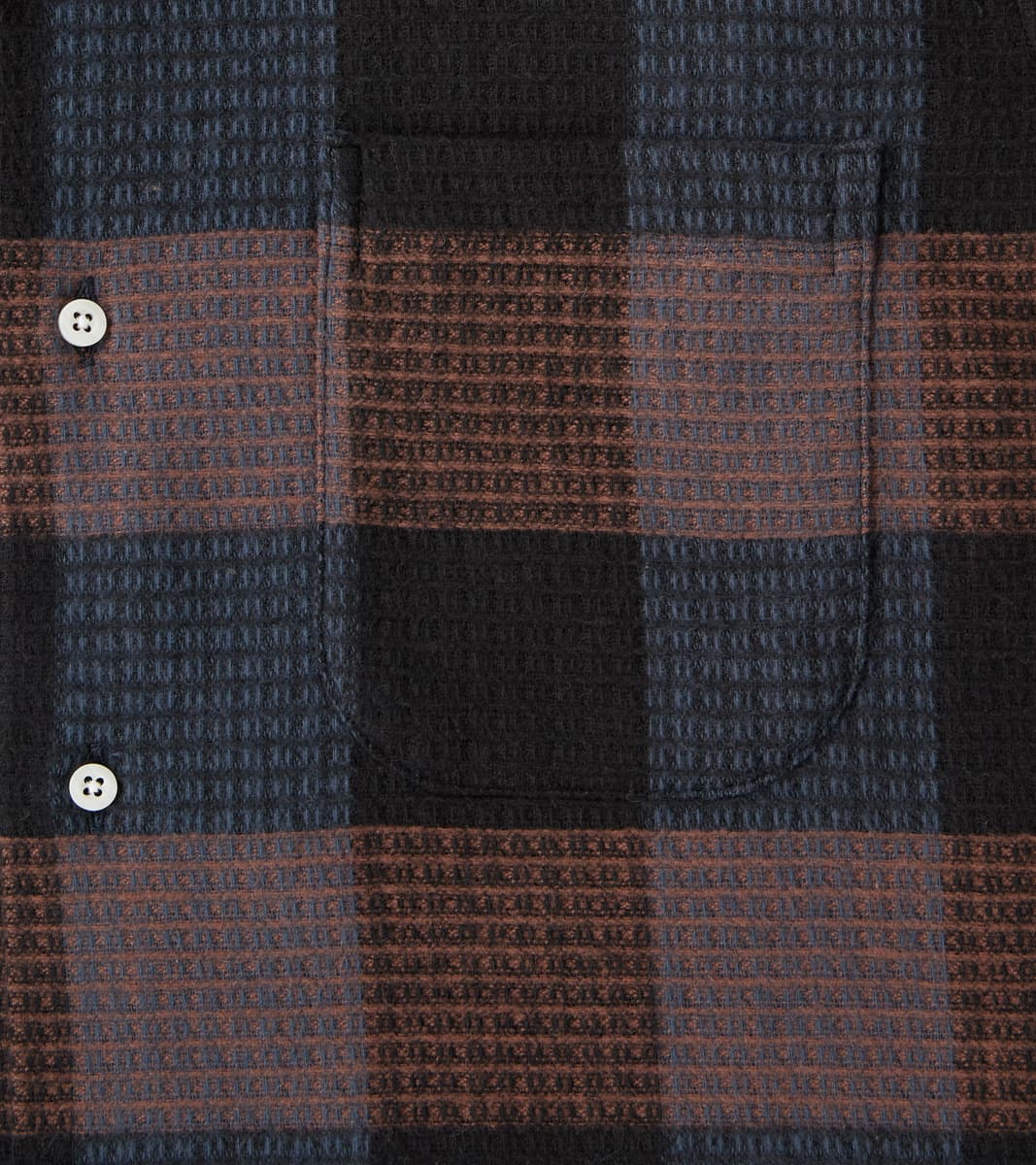 Japanese Brushed Waffle Dobby Check LS Camp - Black