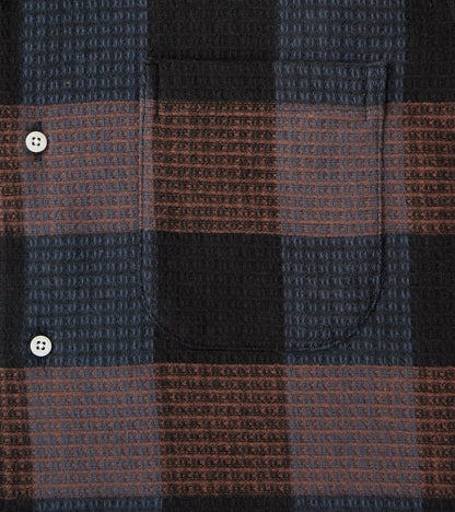 Japanese Brushed Waffle Dobby Check LS Camp - Black