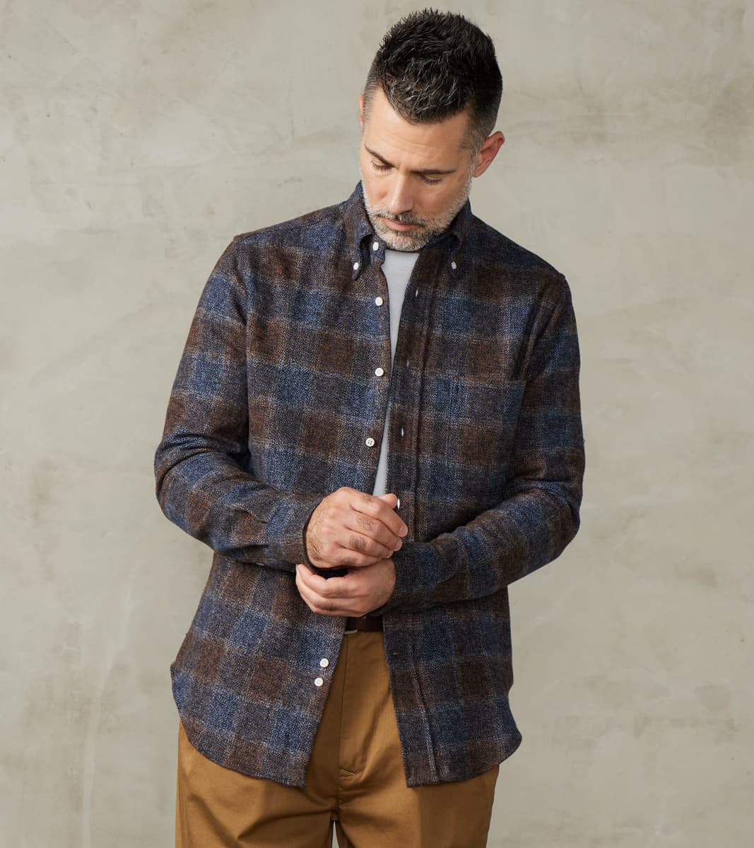 Japanese Cotton Tweed Check - Brown
