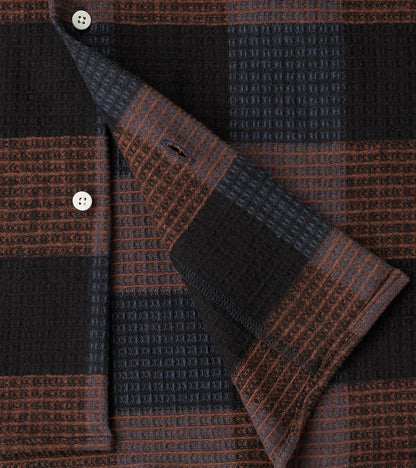 Japanese Brushed Waffle Dobby Check LS Camp - Black