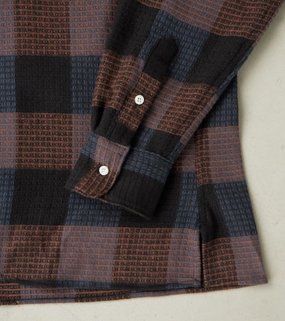 Japanese Brushed Waffle Dobby Check LS Camp - Black