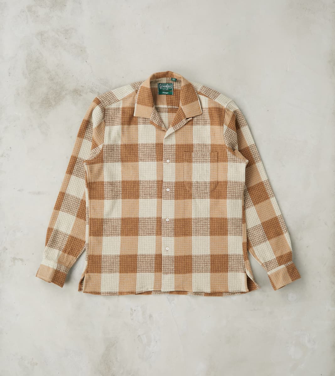 Gitman Vintage Japanese Brushed Waffle Dobby Check LS Camp - Tan