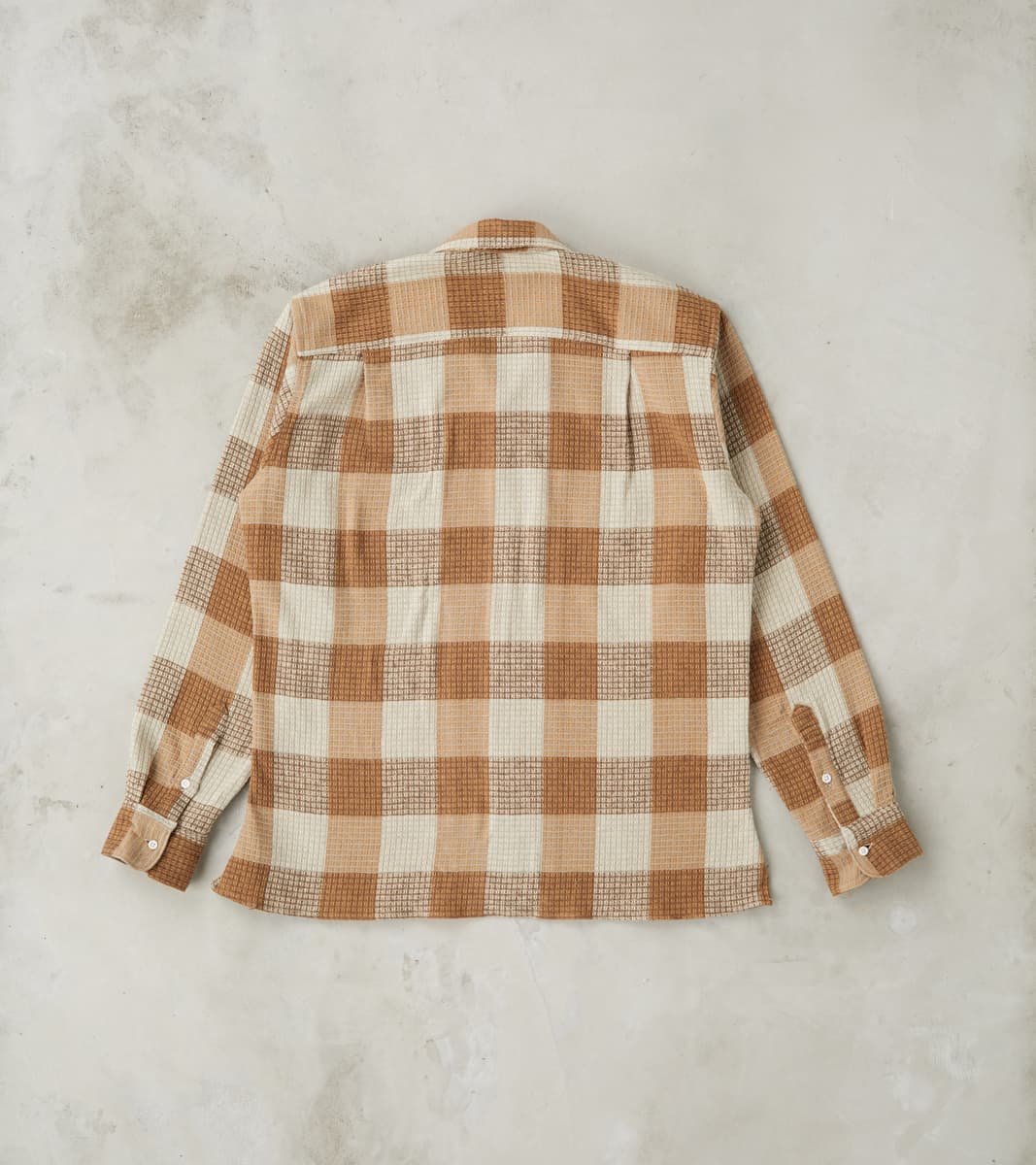 Japanese Brushed Waffle Dobby Check LS Camp - Tan