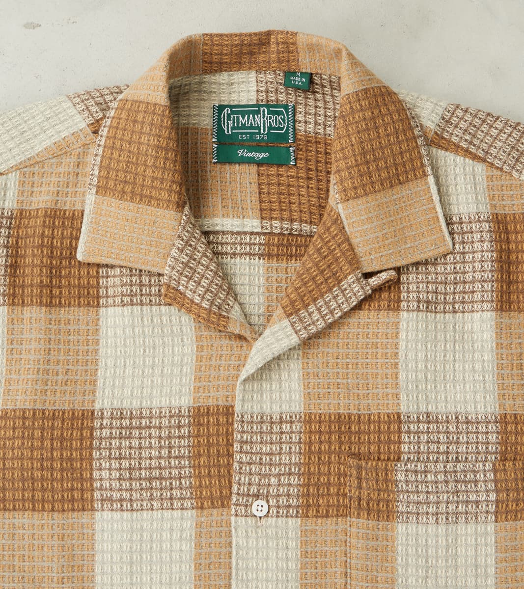 Japanese Brushed Waffle Dobby Check LS Camp - Tan