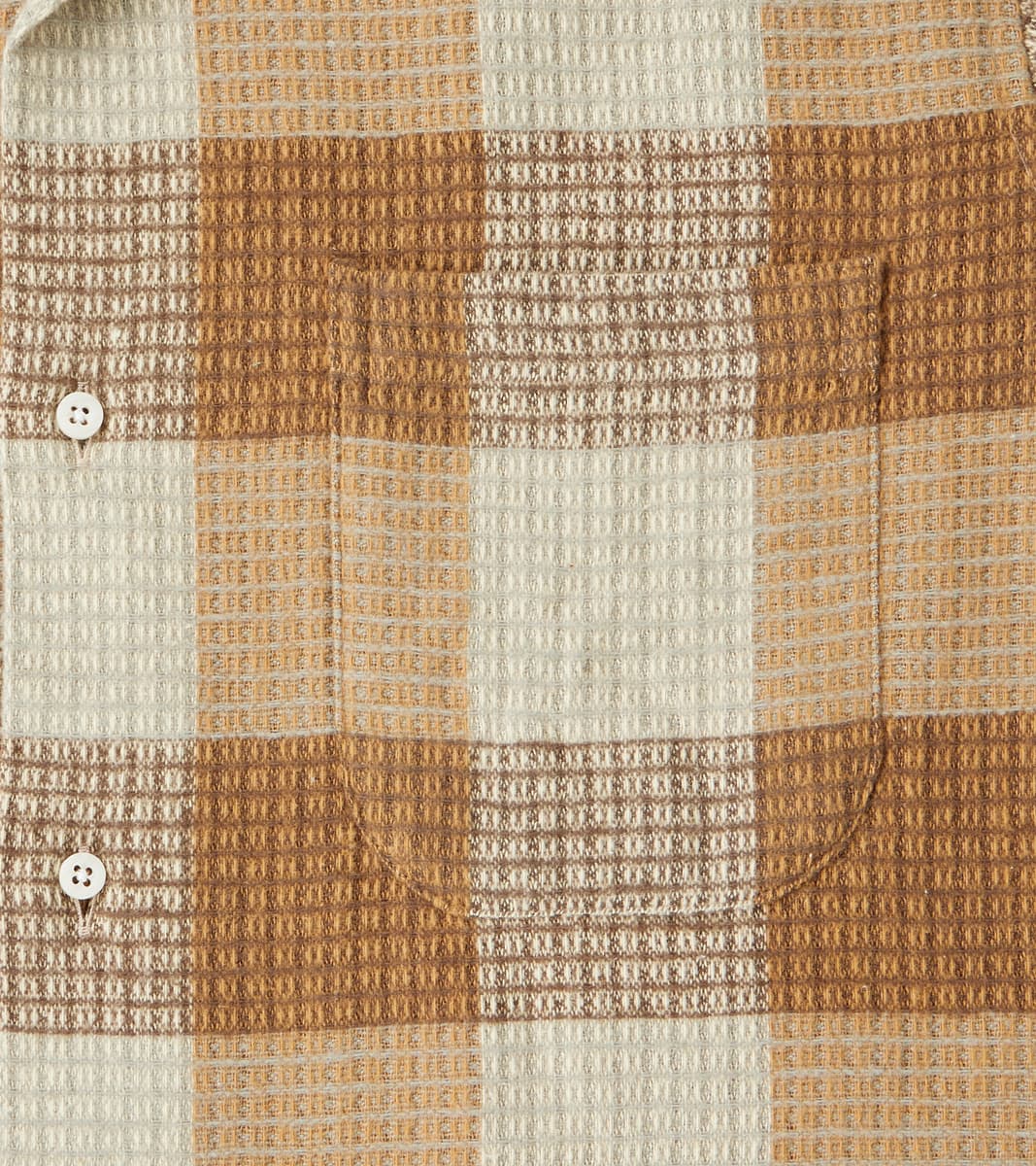 Japanese Brushed Waffle Dobby Check LS Camp - Tan