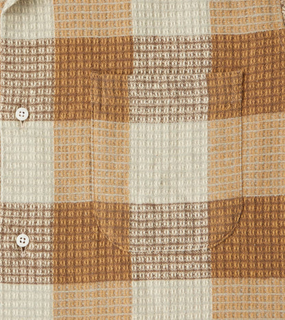 Japanese Brushed Waffle Dobby Check LS Camp - Tan