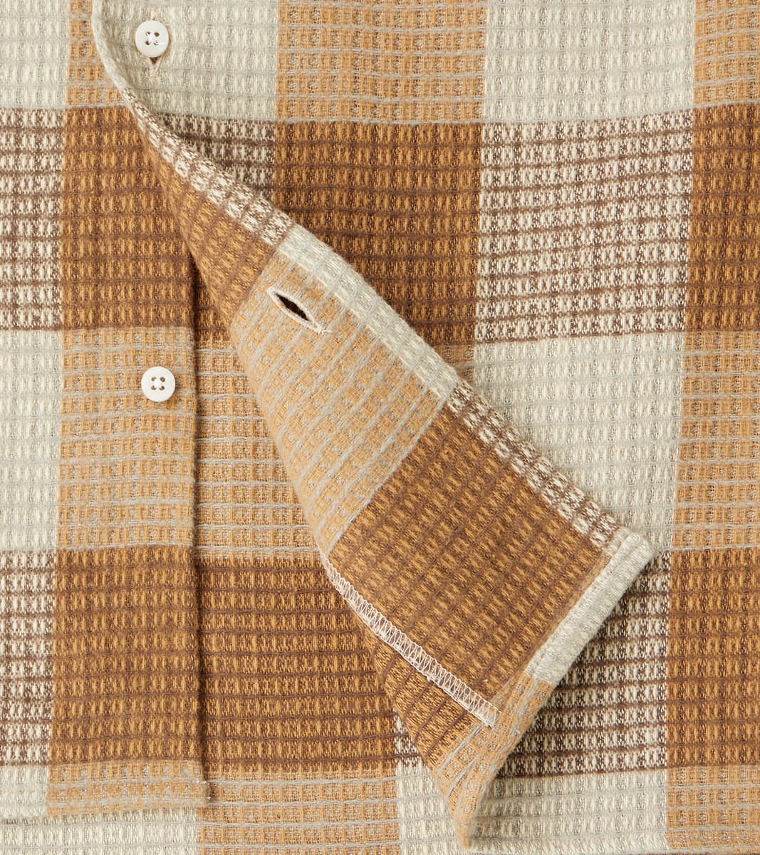 Gitman Vintage Japanese Brushed Waffle Dobby Check LS Camp - Tan