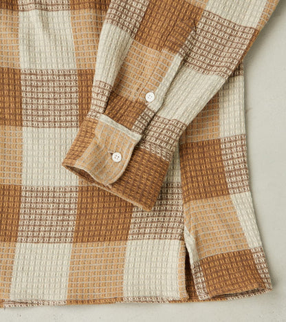Japanese Brushed Waffle Dobby Check LS Camp - Tan