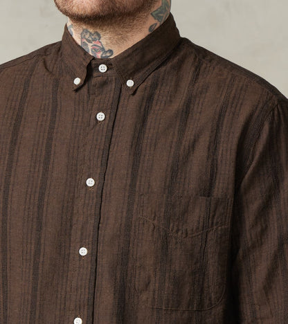 Japanese Cotton/Linen Dobby Stripe - Brown