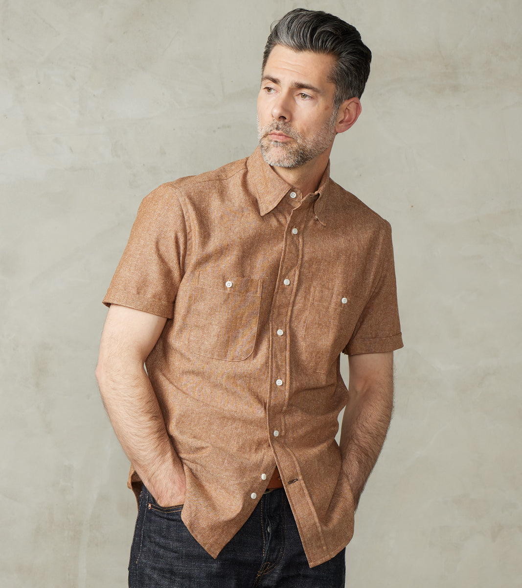 Japanese Cotton/Linen Slub Chambray Camper - Brown