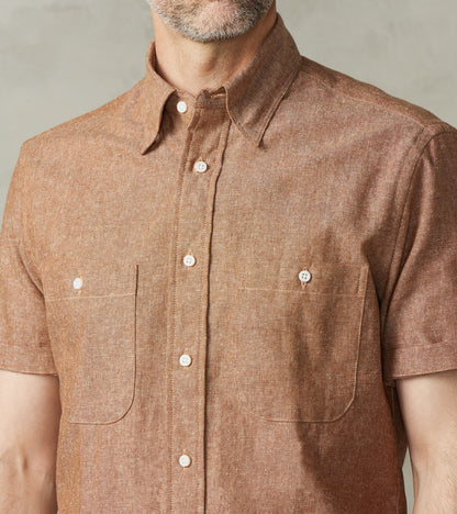 Japanese Cotton/Linen Slub Chambray Camper - Brown