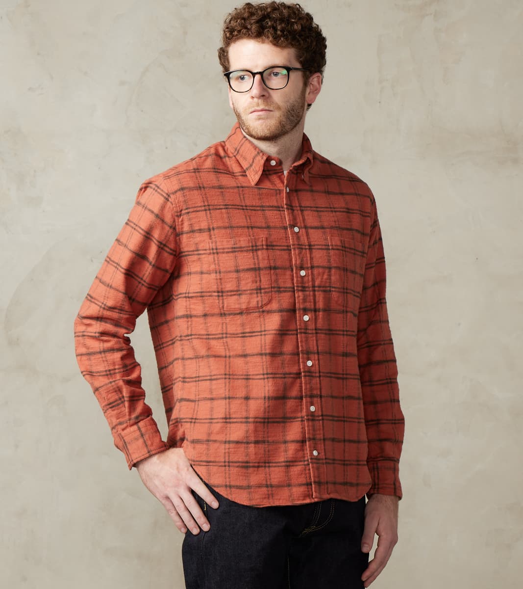 Gitman Vintage x Division Road Japanese Slubbed Twill Check Camper - Rust