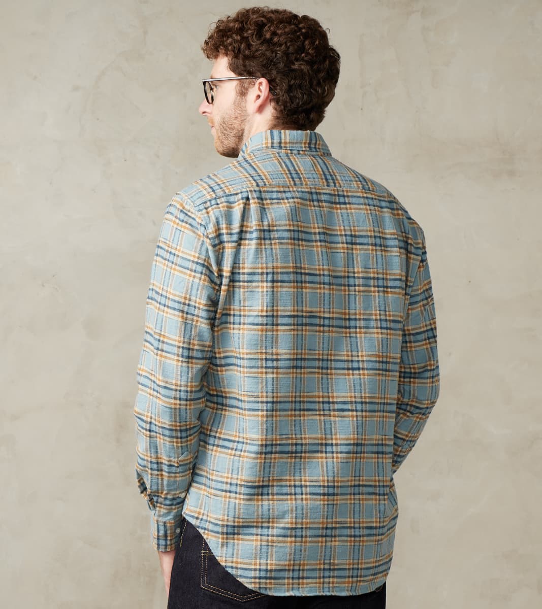 Japanese Slubbed Twill Check Camper - Sky Blue