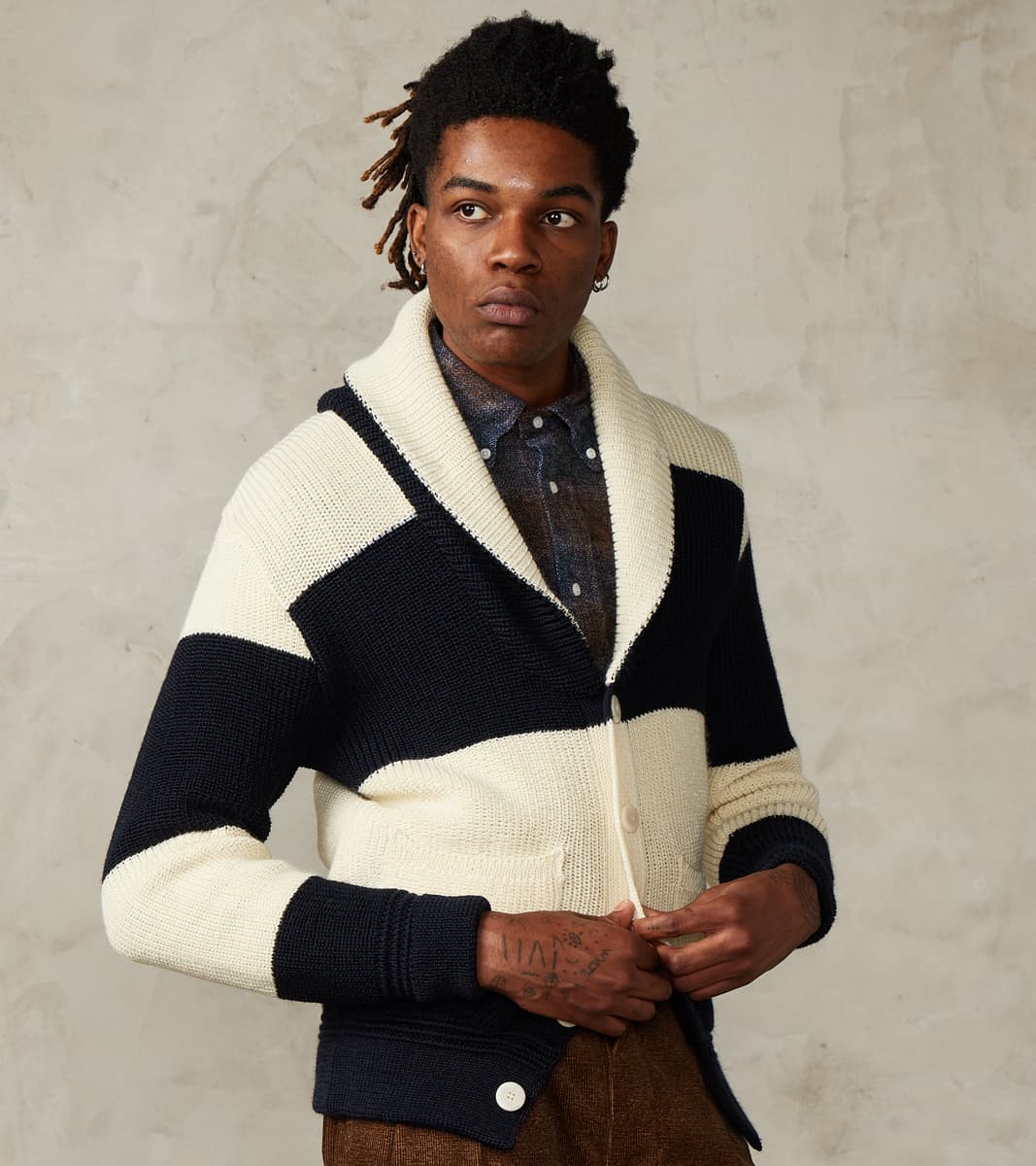 Heimat Textil Signals Eiger Cardigan - Ink & Seashell