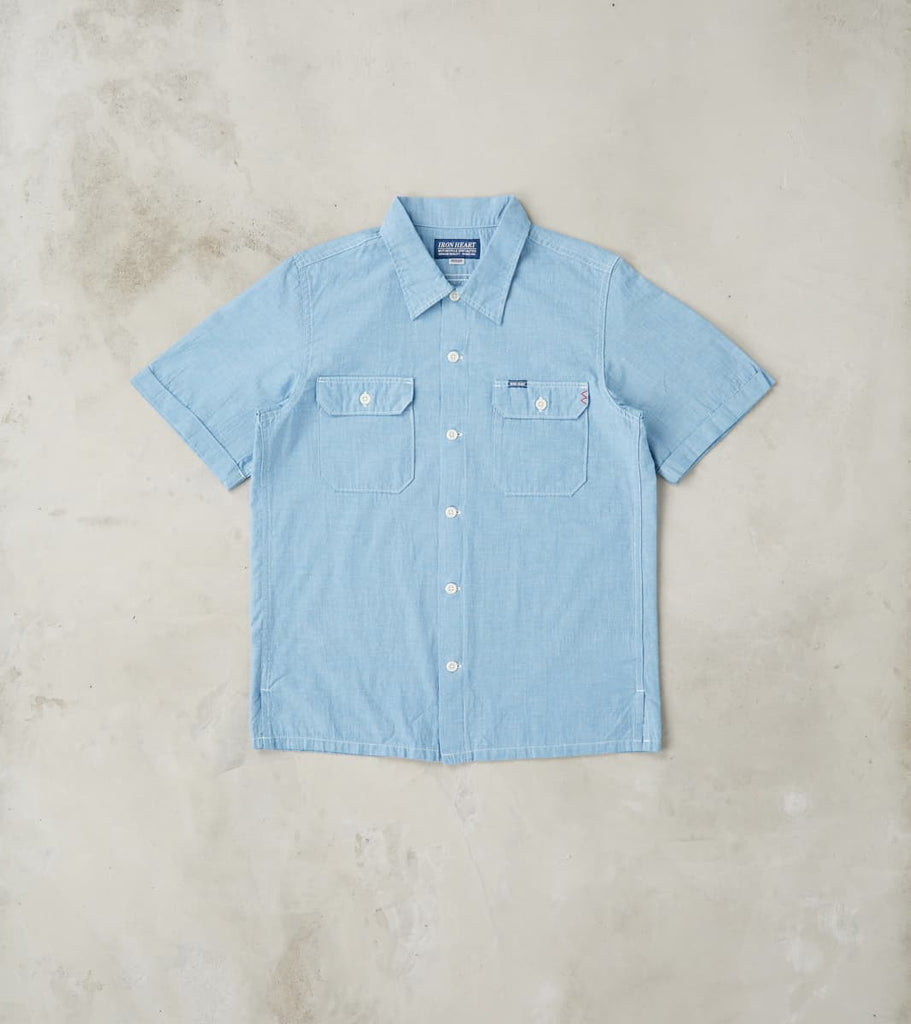 Iron Heart 388-BLU - Short Sleeved Summer Shirt - 4oz Japanese Selvedg…