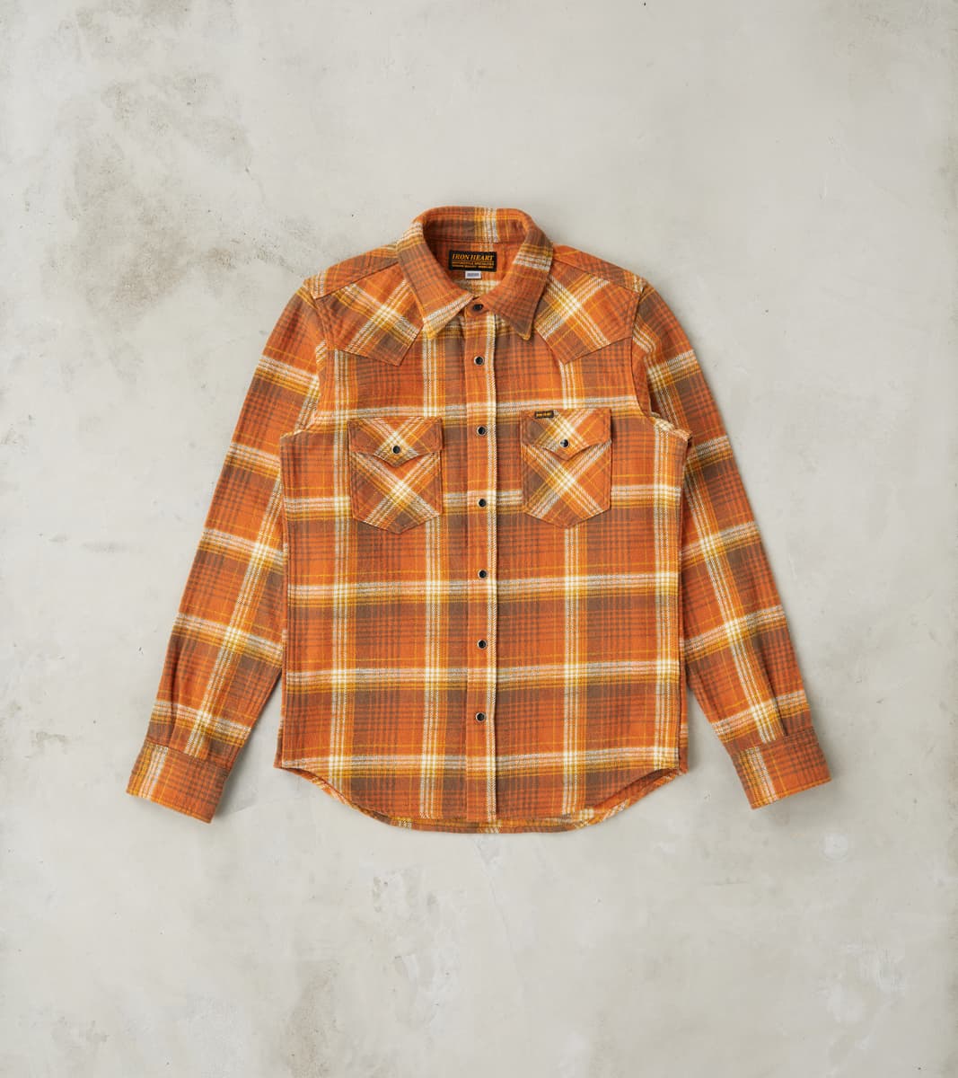 Iron Heart 399-ORA - Western - 12oz Slubby Heavy Flannel Check Orange