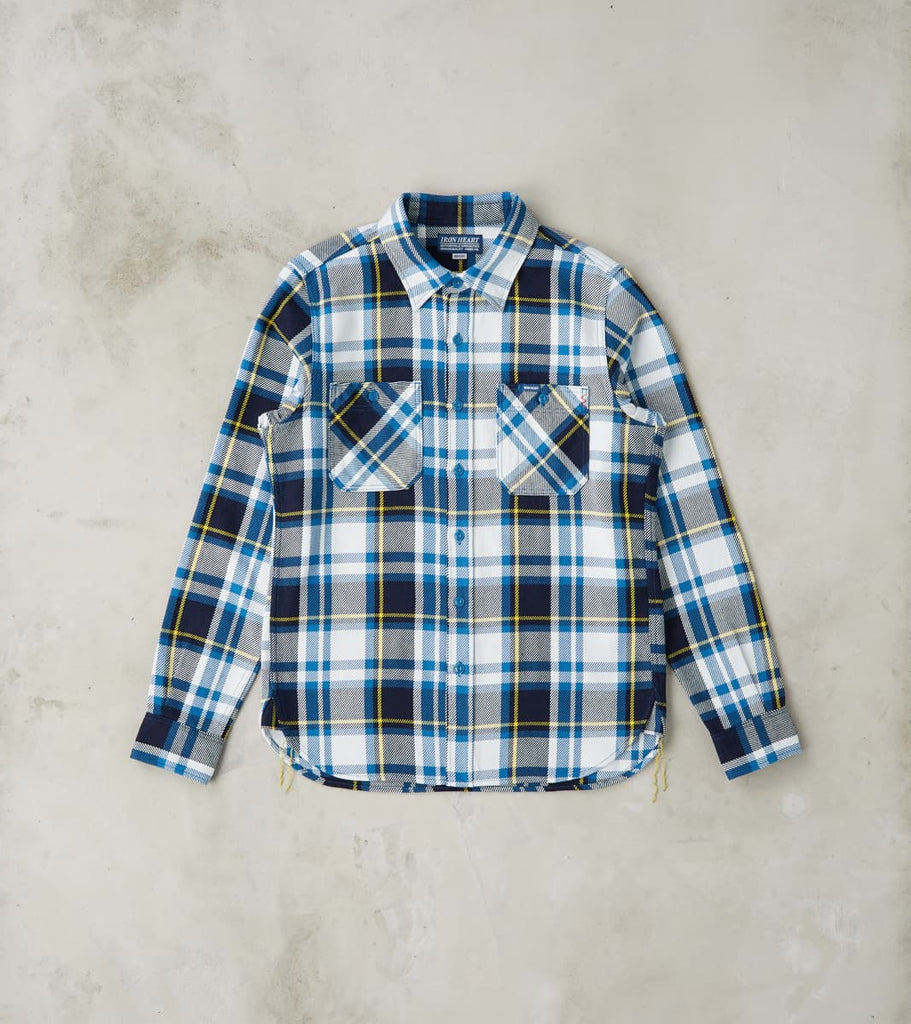 Iron Heart 382-BLU - Work Shirt - 9oz Selvedge Flannel American Blue C…