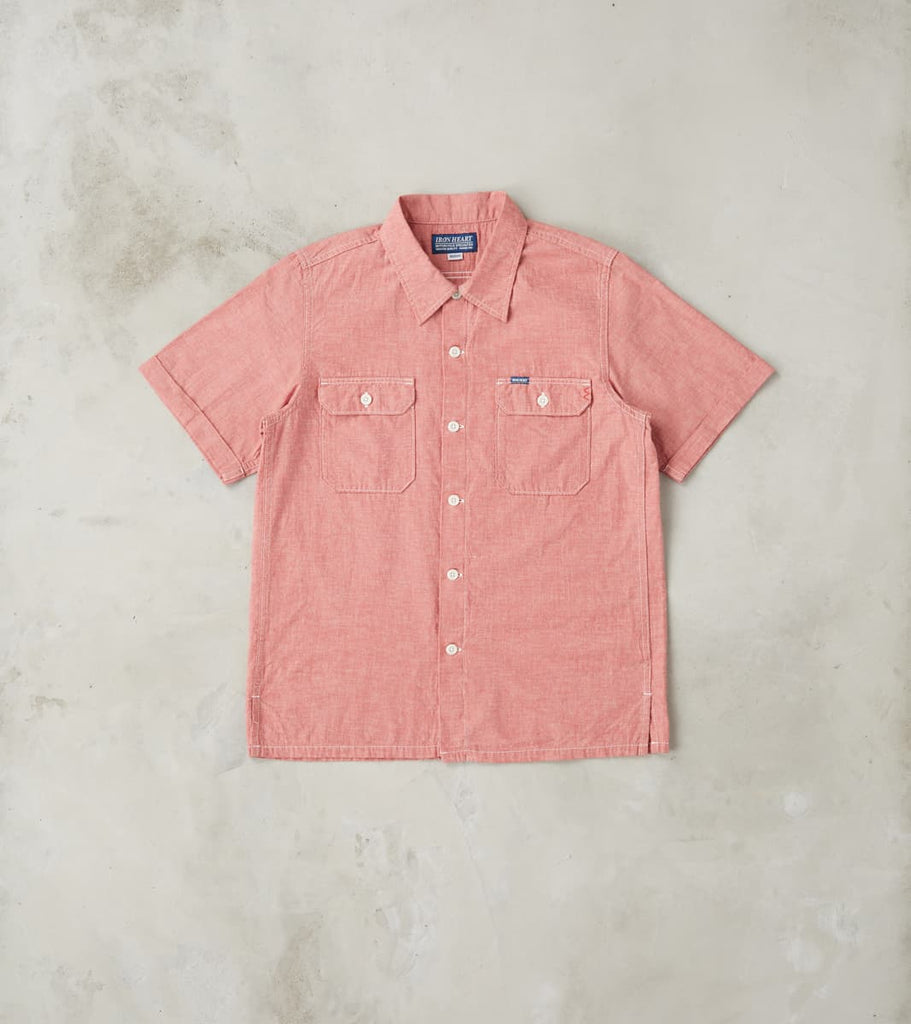 Iron Heart 388-RED - Short Sleeved Summer Shirt - 4oz Japanese Selvedg…