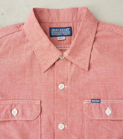 388-RED - Short Sleeved Summer Shirt - 4oz Japanese Selvedge Blend Red