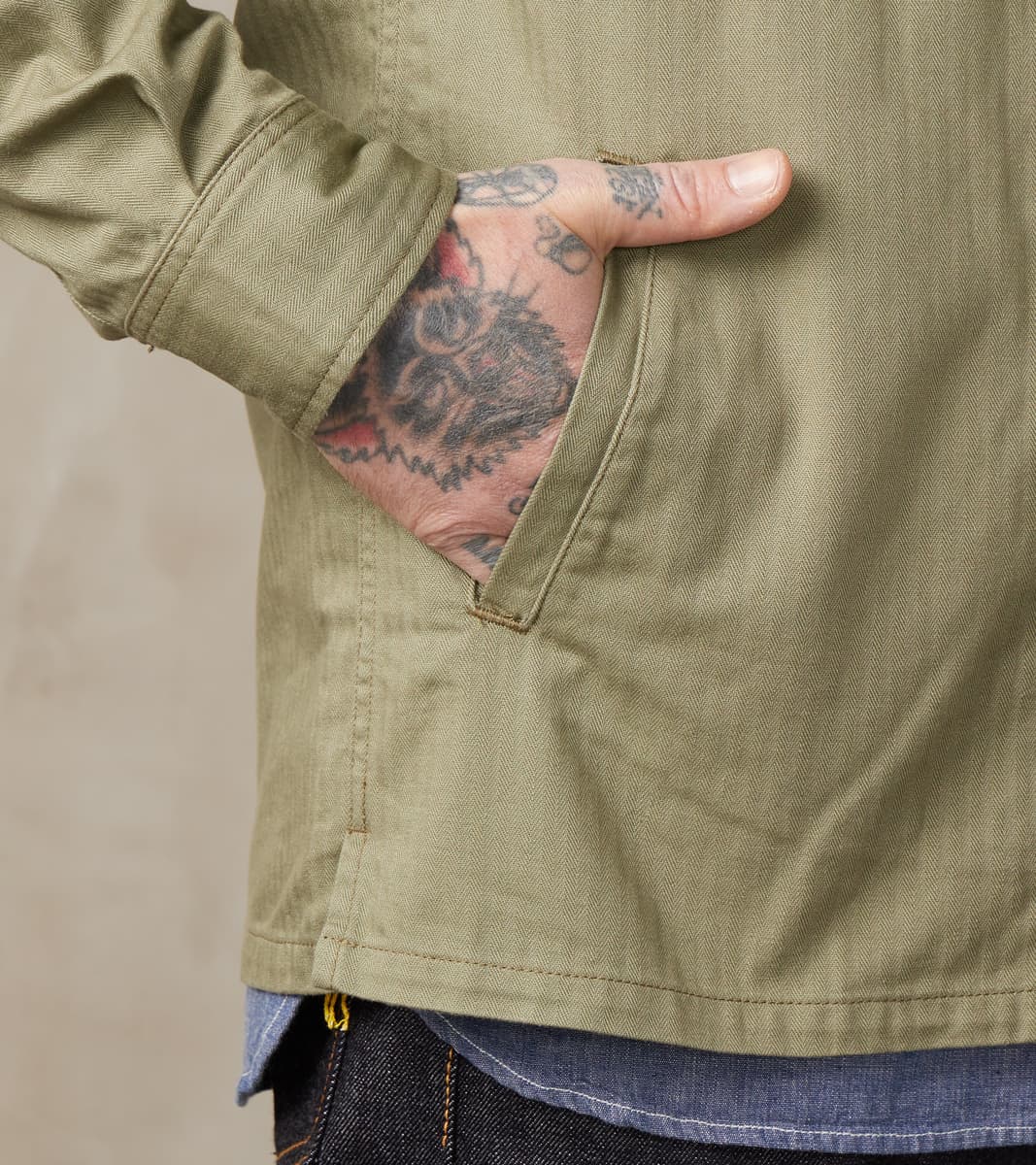 385-ODG - Military CPO Shirt - 9oz Olive Drab Green Herringbone Twill