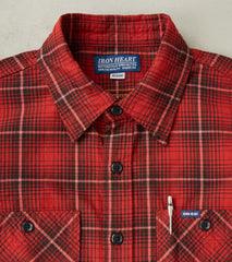 392-RED - Short Sleeved Work Shirt - 5oz Selvedge Red Vintage Check