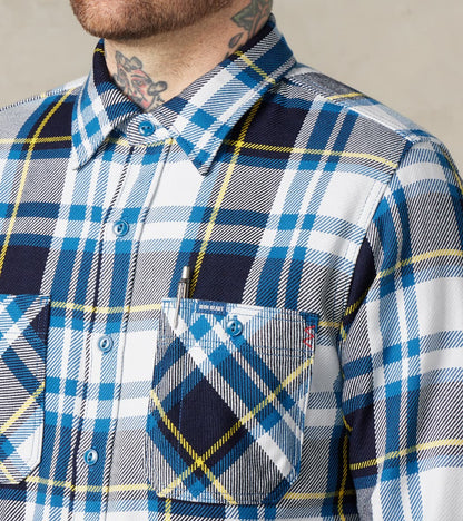 382-BLU - Work Shirt - 9oz Selvedge Flannel American Blue Check