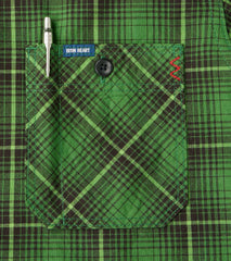 392-GRN - Short Sleeved Work Shirt - 5oz Selvedge Green Vintage Check