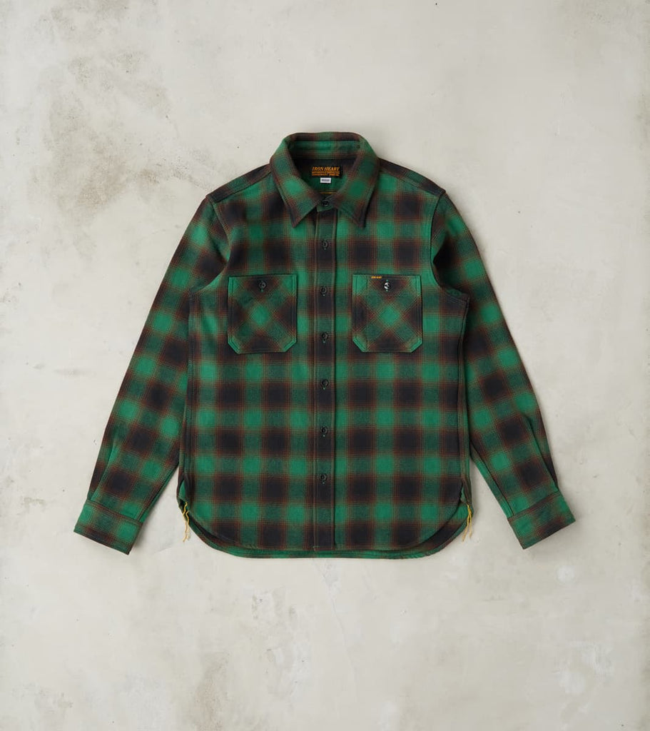 Iron Heart 379-GRN - Work Shirt - 12oz Ultra Heavy Flannel Ombre Check…