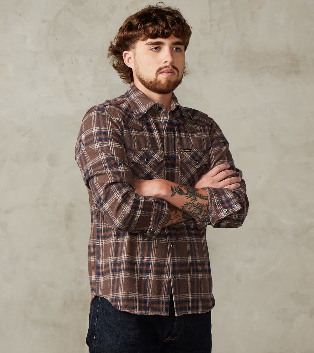 Iron Heart 431-BRN - Western - 12oz Slubby Heavy Flannel Brown Check