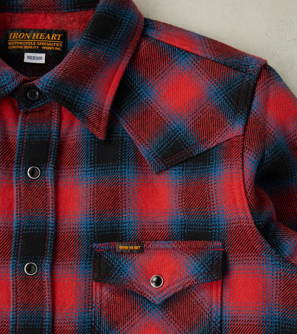 373-RED - Western- 12oz Ultra Heavy Flannel Ombre Check Red