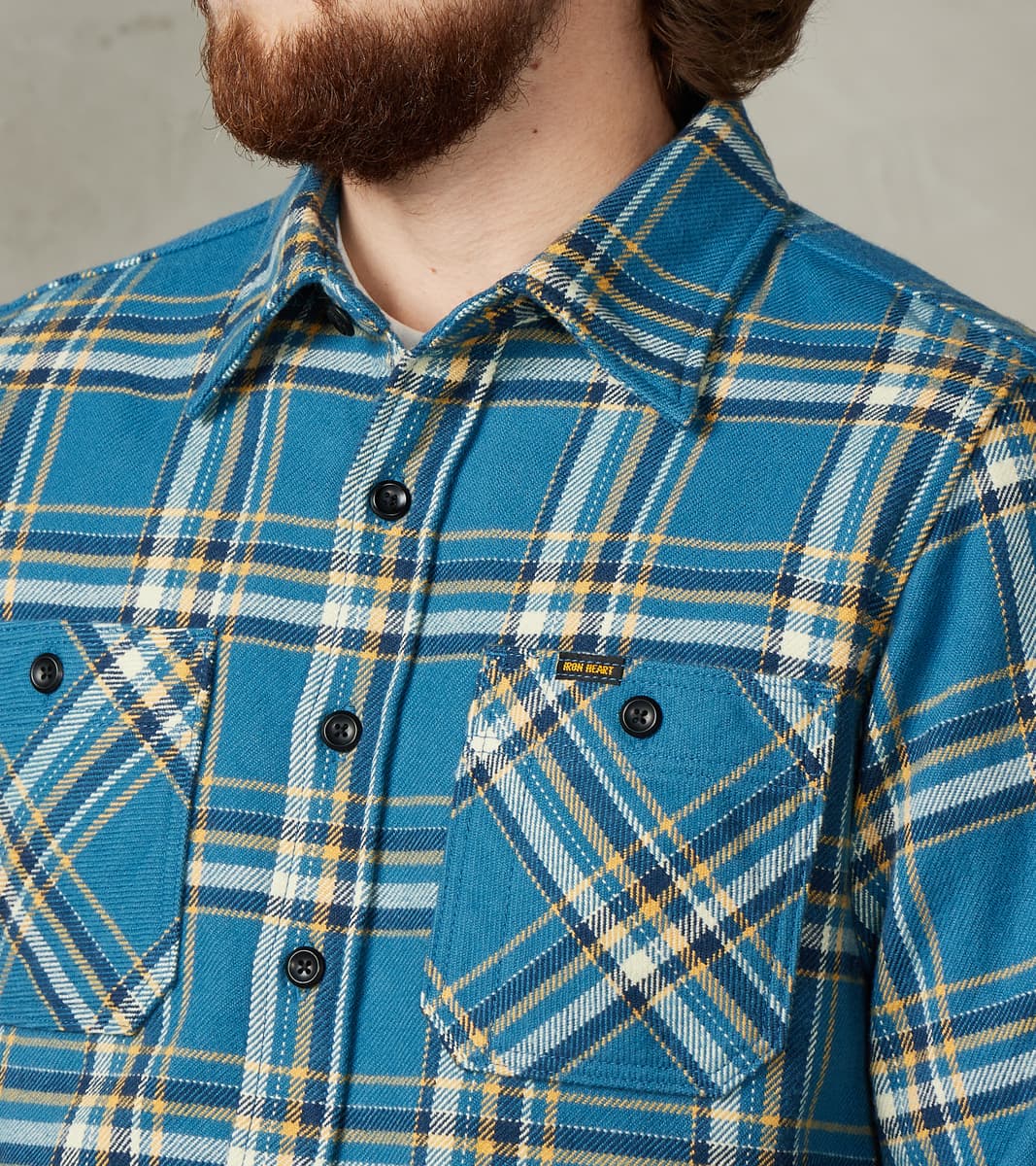 435-BLU - Work Shirt - 12oz Ultra Heavy Flannel Blue American Check