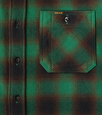 379-GRN - Work Shirt - 12oz Ultra Heavy Flannel Ombre Check Green