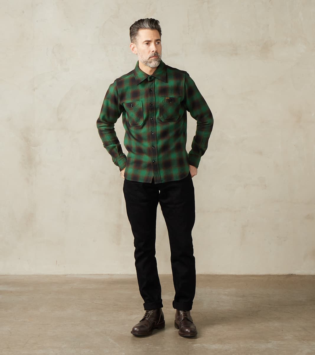 Iron Heart 379-GRN - Work Shirt - 12oz Ultra Heavy Flannel Ombre Check…