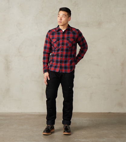 Iron Heart 373-RED - Western- 12oz Ultra Heavy Flannel Ombre Check Red