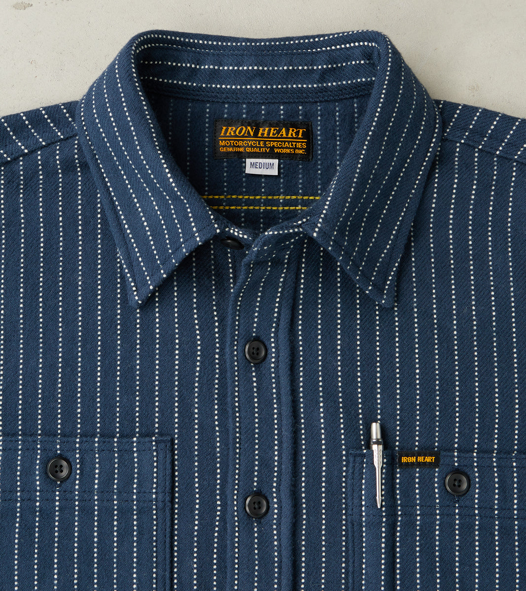 402-NAV - Work Shirt - 12oz Ultra Heavy Flannel Navy Chalk Stripe