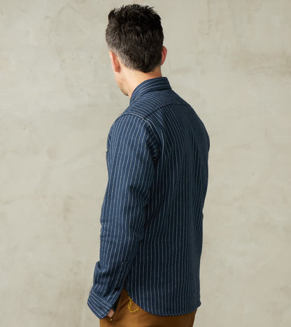 402-NAV - Work Shirt - 12oz Ultra Heavy Flannel Navy Chalk Stripe